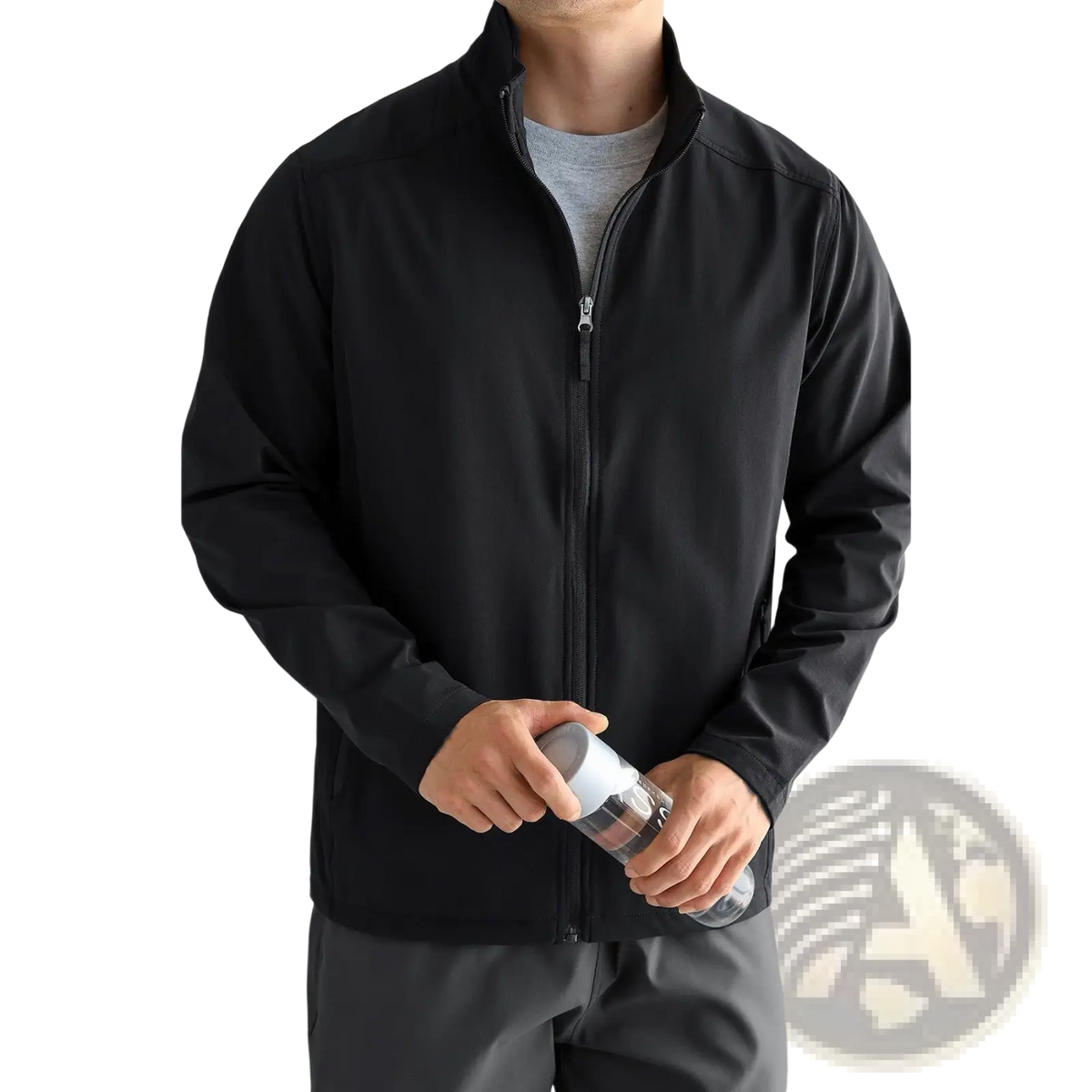 Mens bomber jacket casual outdoor commuter in black with sleek zip-up design and subtle stitching details