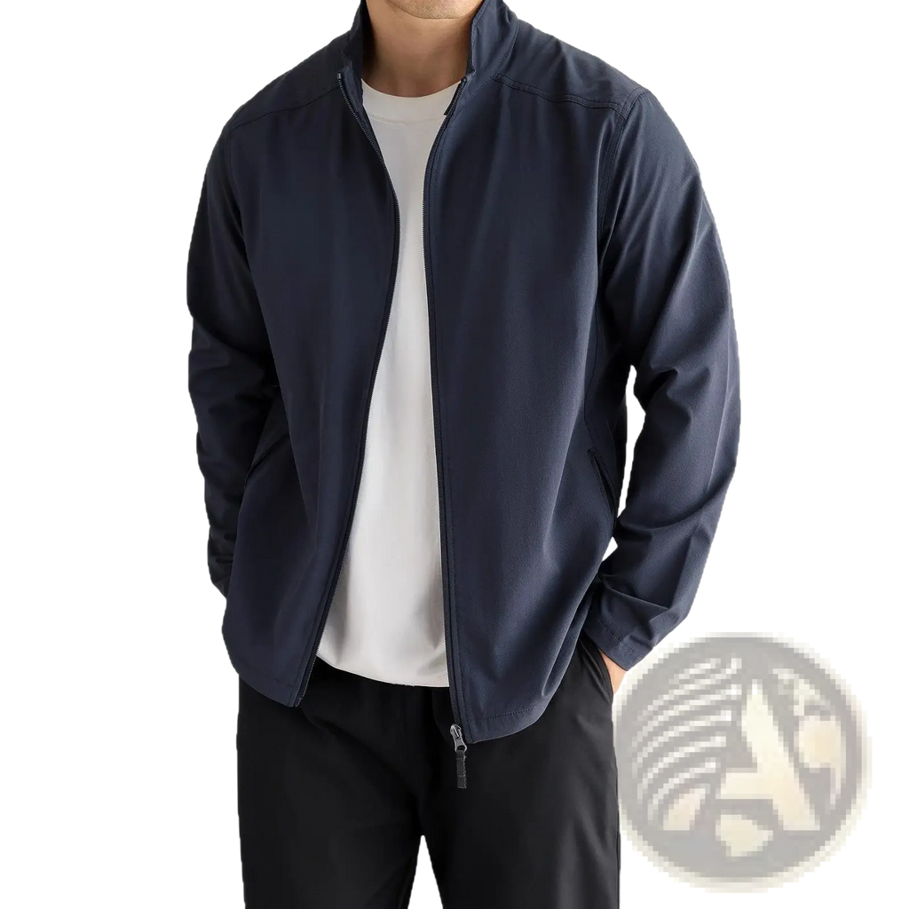 Navy blue mens bomber jacket with sleek zip-up design and subtle stitching for casual outdoor commuting