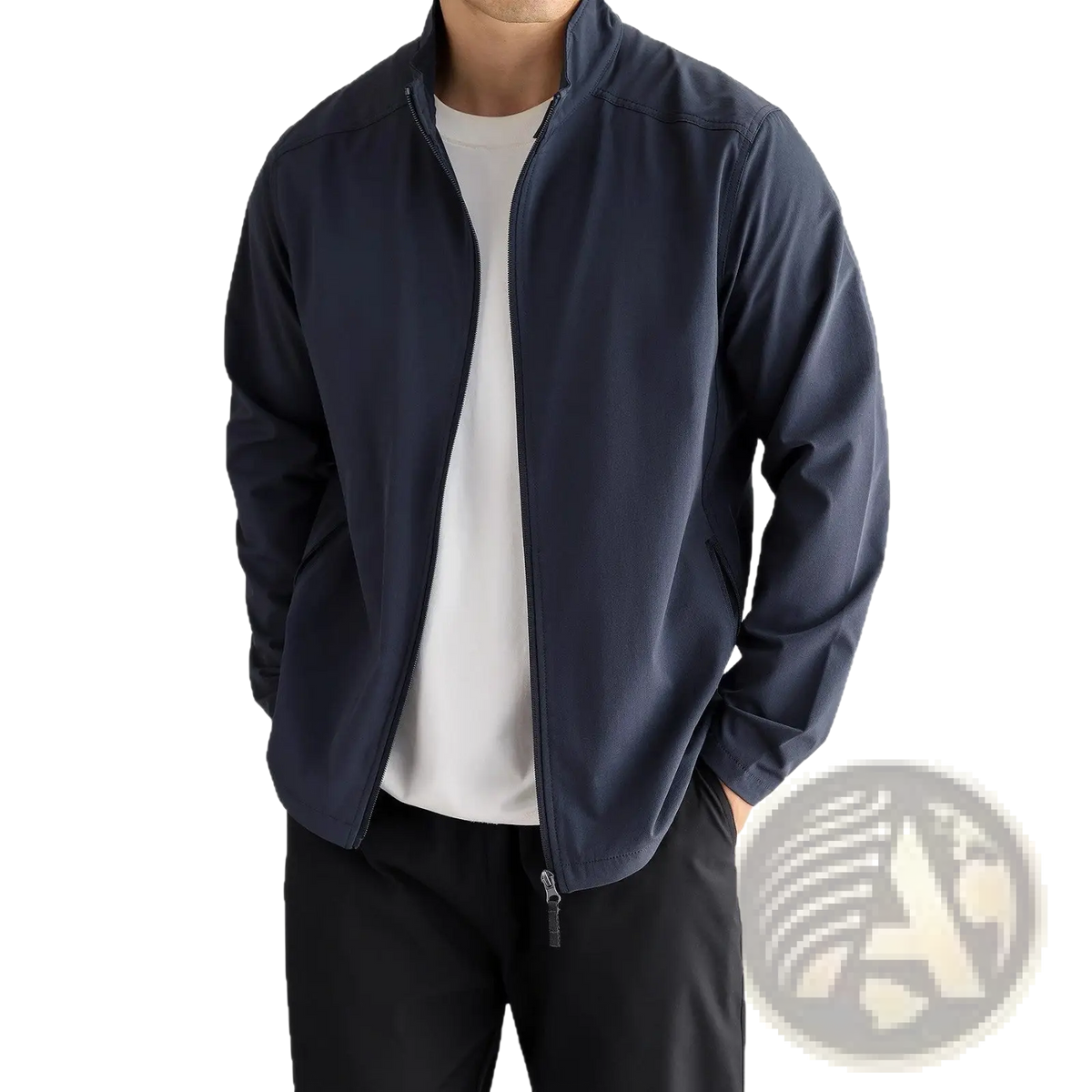 Navy blue mens bomber jacket with sleek zip-up design and subtle stitching for casual outdoor commuting