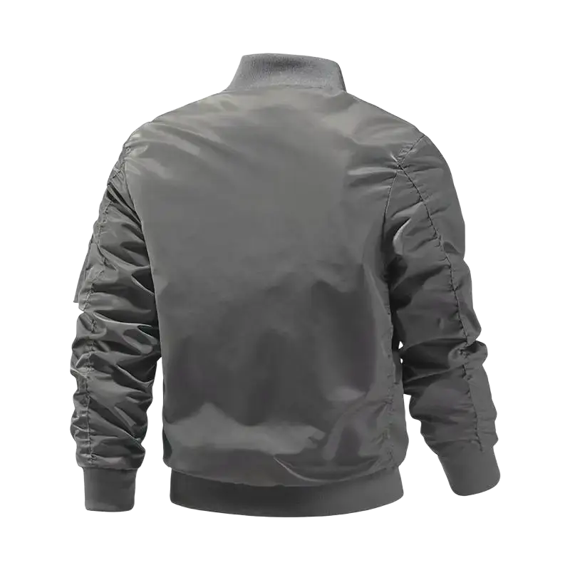 Men’s bomber jacket in dark gray with smooth nylon finish ribbed cuffs and hem casual spring aviator outerwear