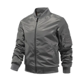 Men’s bomber jacket with a gray matte finish, ribbed cuffs, and zip detail for casual spring aviator outerwear
