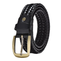 Black braided leather belt with gold toned buckle casual cowskin strap for men