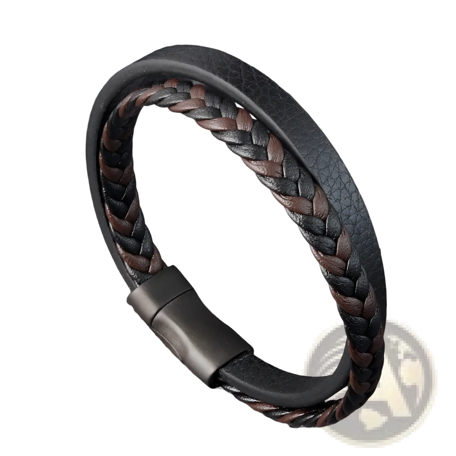 Men’s braided leather bracelet in black and brown with a magnetic clasp for secure fastening and stylish wear