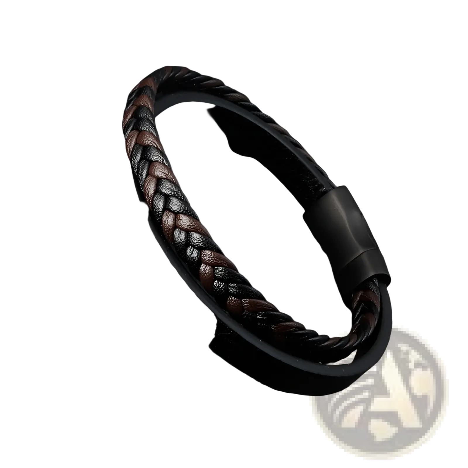 Men’s braided leather bracelet in black and brown with a magnetic clasp for secure and stylish wear