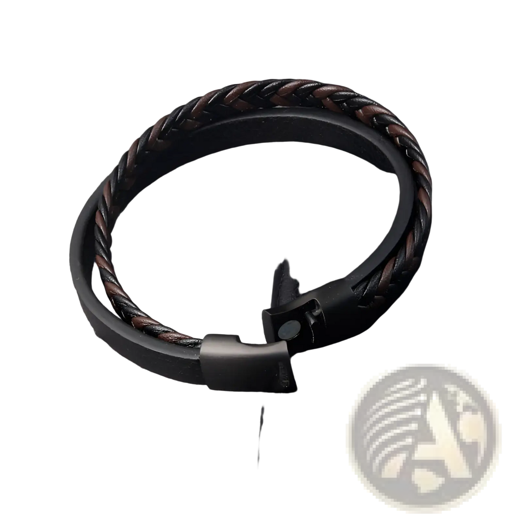 Men’s braided leather bracelet in black and brown with a magnetic clasp for stylish and secure wear