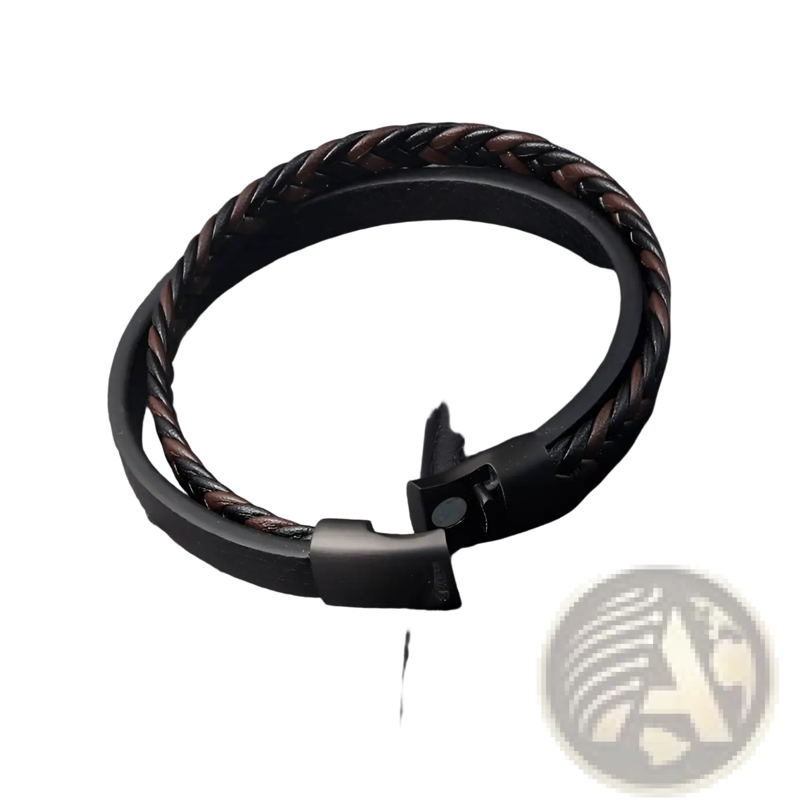Men’s braided leather bracelet in black and brown with a magnetic clasp for stylish and secure wear