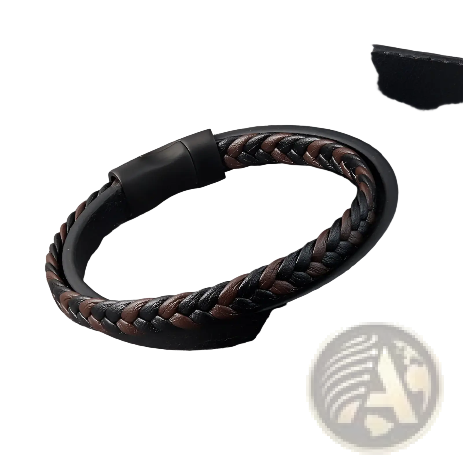 Men’s braided leather bracelet in black and brown with a magnetic clasp for secure closure and stylish wear