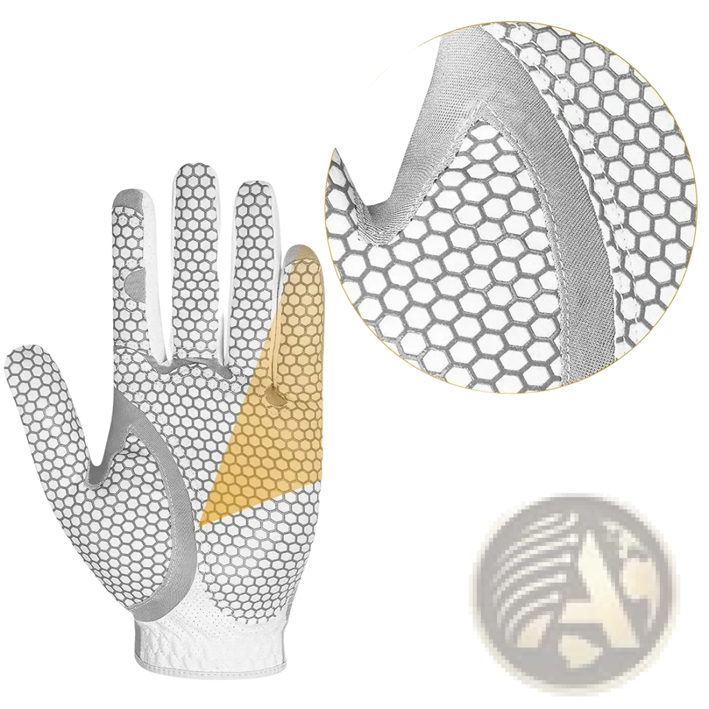 Men’s breathable anti-slip left-hand silver golf glove with hexagonal mesh and shock-absorbing silicone palm