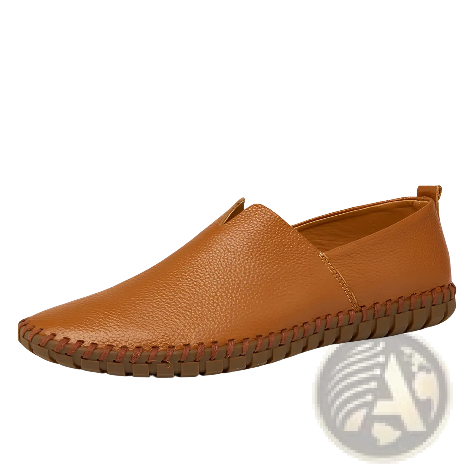 Men’s breathable tan leather slip-on driving loafers with textured surface and visible sole stitching in large sizes