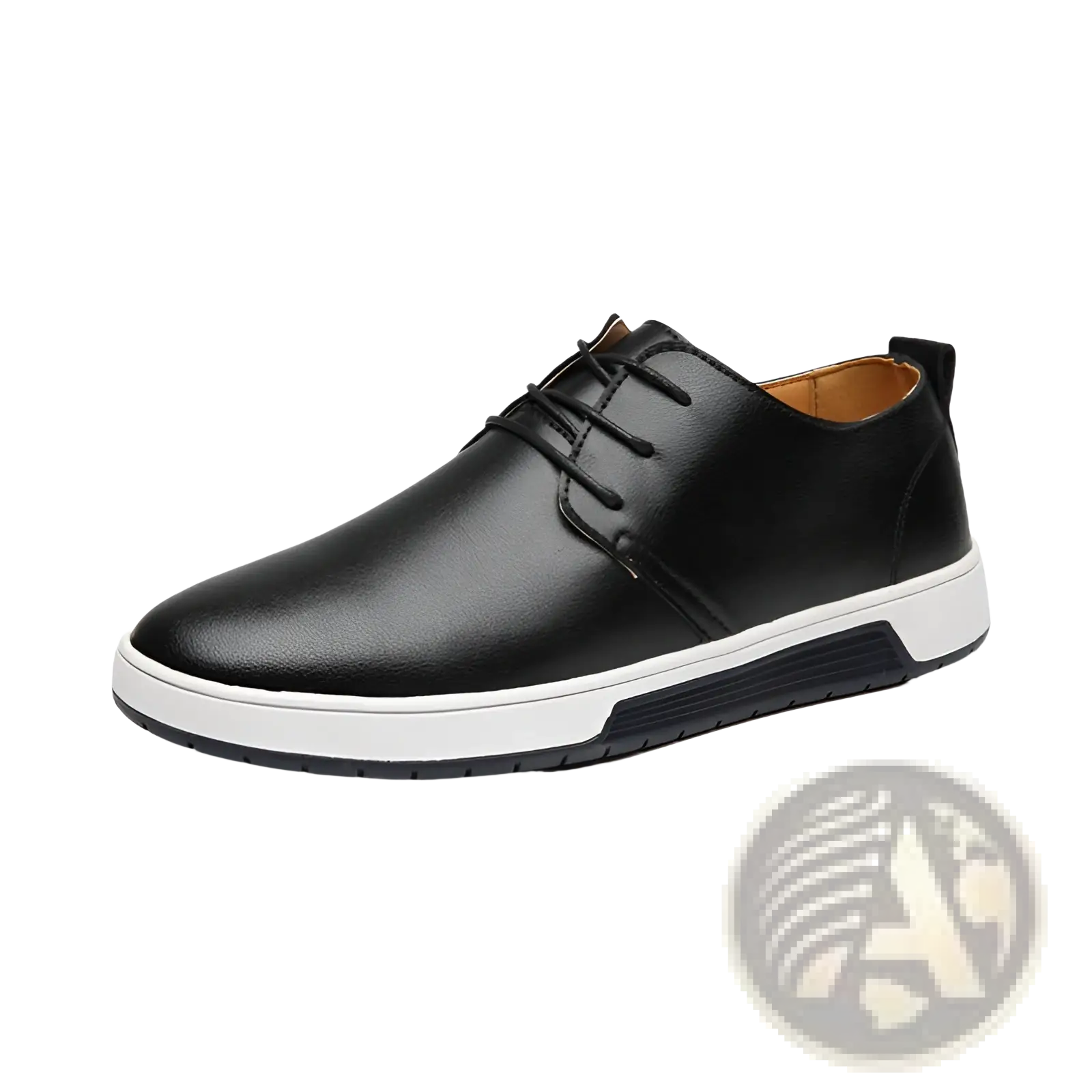 Men’s black breathable leather lace-up sneakers with white non-slip rubber sole designed for comfort and durability