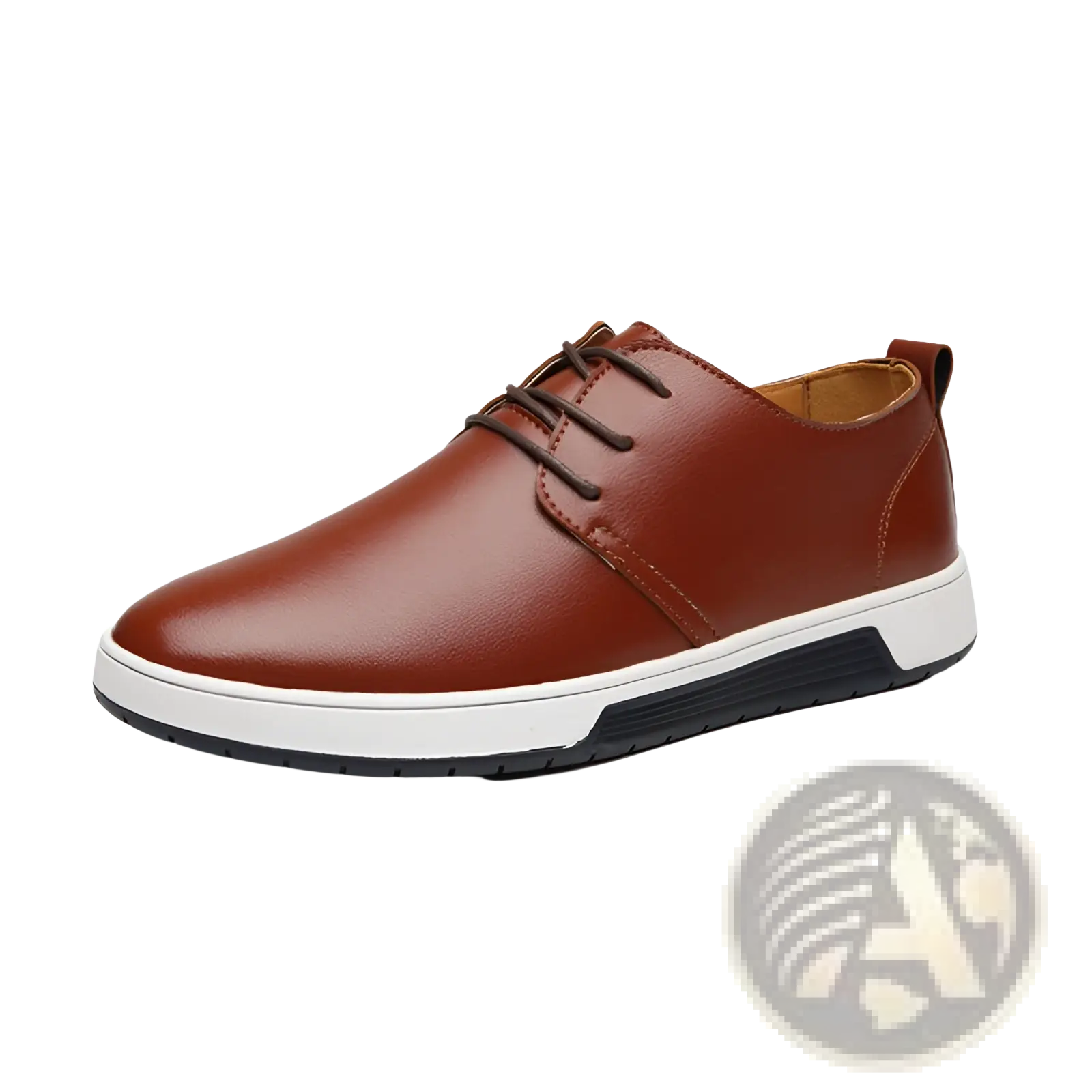 Brown leather lace-up men’s breathable sneakers with non-slip white and black rubber sole