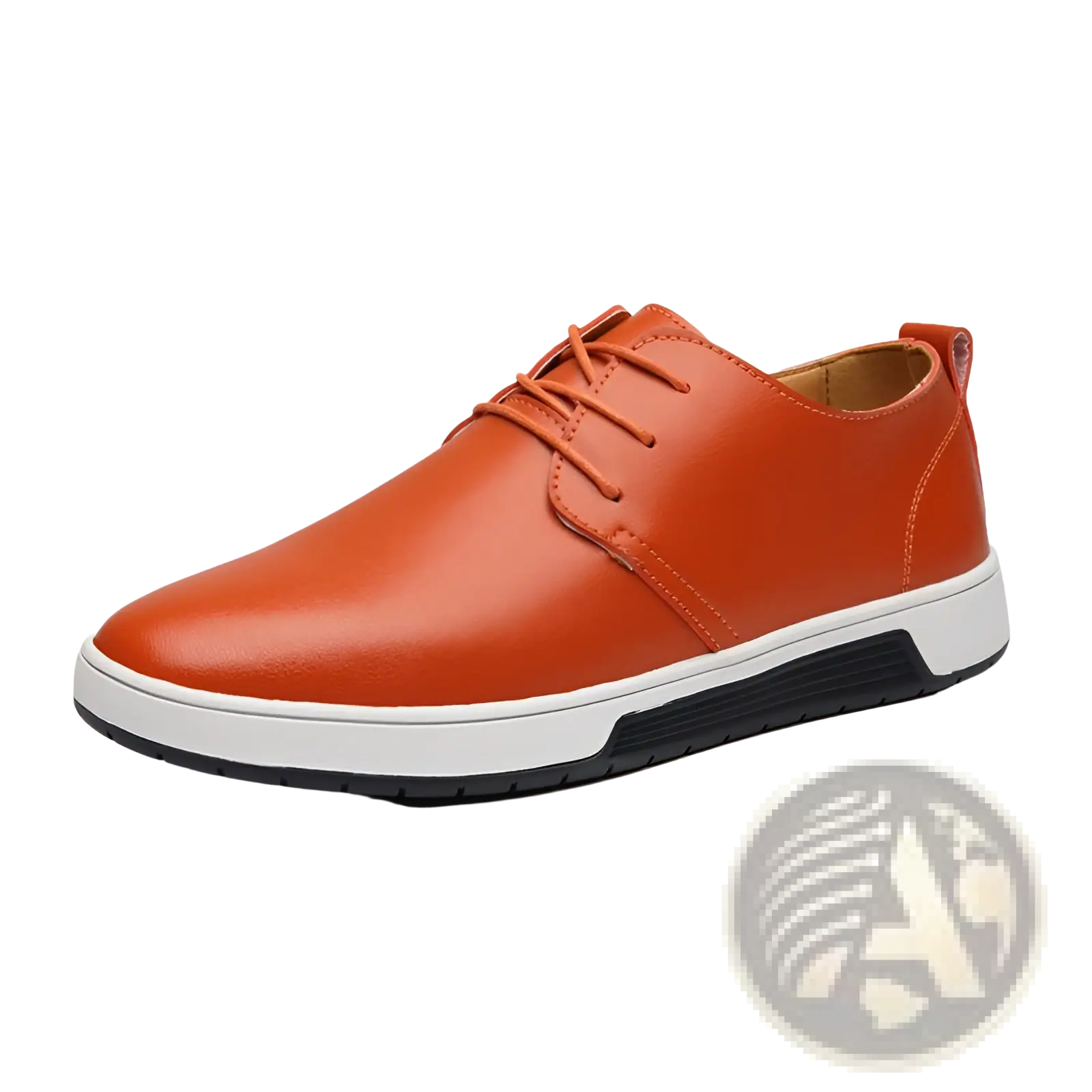 Men’s breathable orange leather lace-up sneakers with non-slip white and black rubber sole for comfortable wear