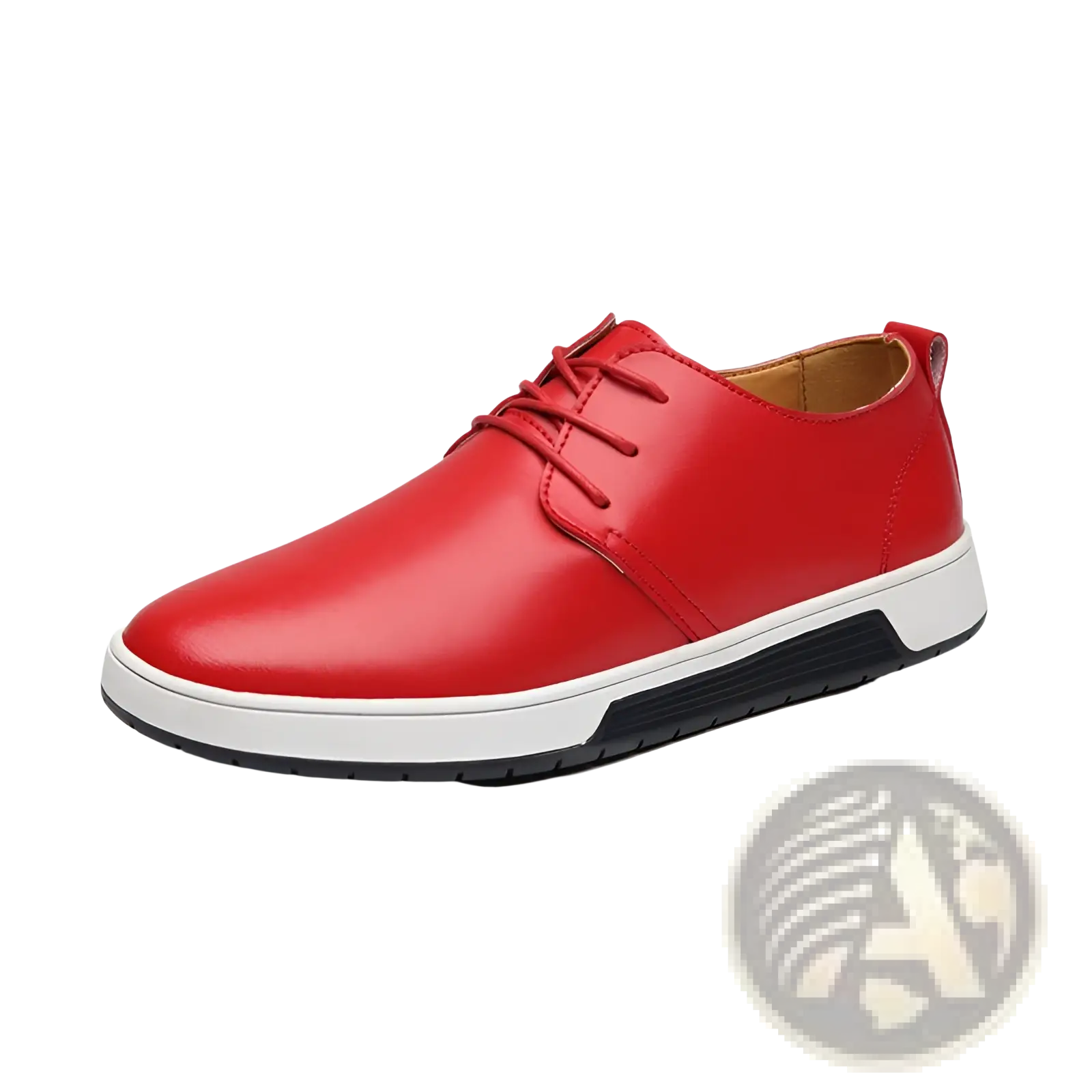 Men’s breathable red leather lace-up sneakers with white midsole and black non-slip outsole for casual wear