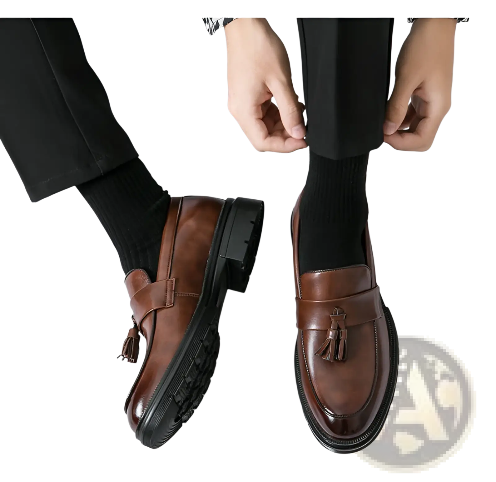 Men’s brown breathable leather tassel brogue loafers with chunky black rubber sole for formal and casual wear