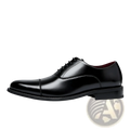 Men’s british leather cap toe oxford shoe in black patent leather with polished finish and burgundy lining