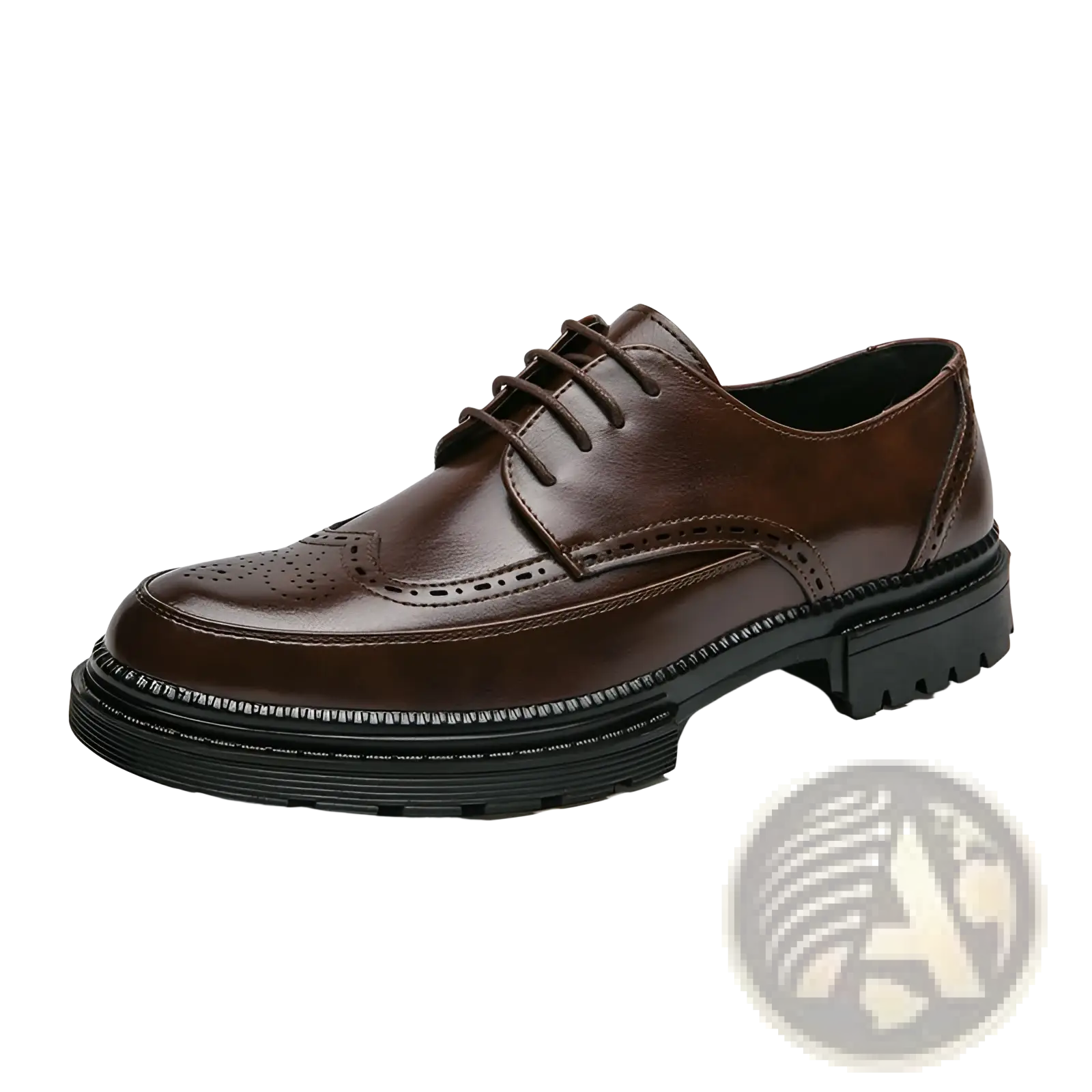 Men’s British style brown leather oxford brogue shoes with chunky black rubber sole and lace-up design