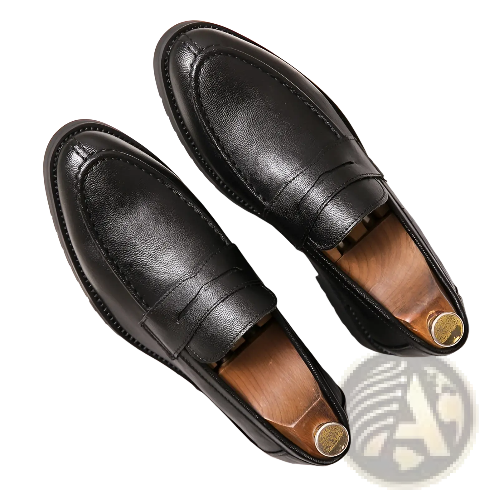 Men’s British style black leather slip-on loafers with classic design and visible stitching in microfiber suede