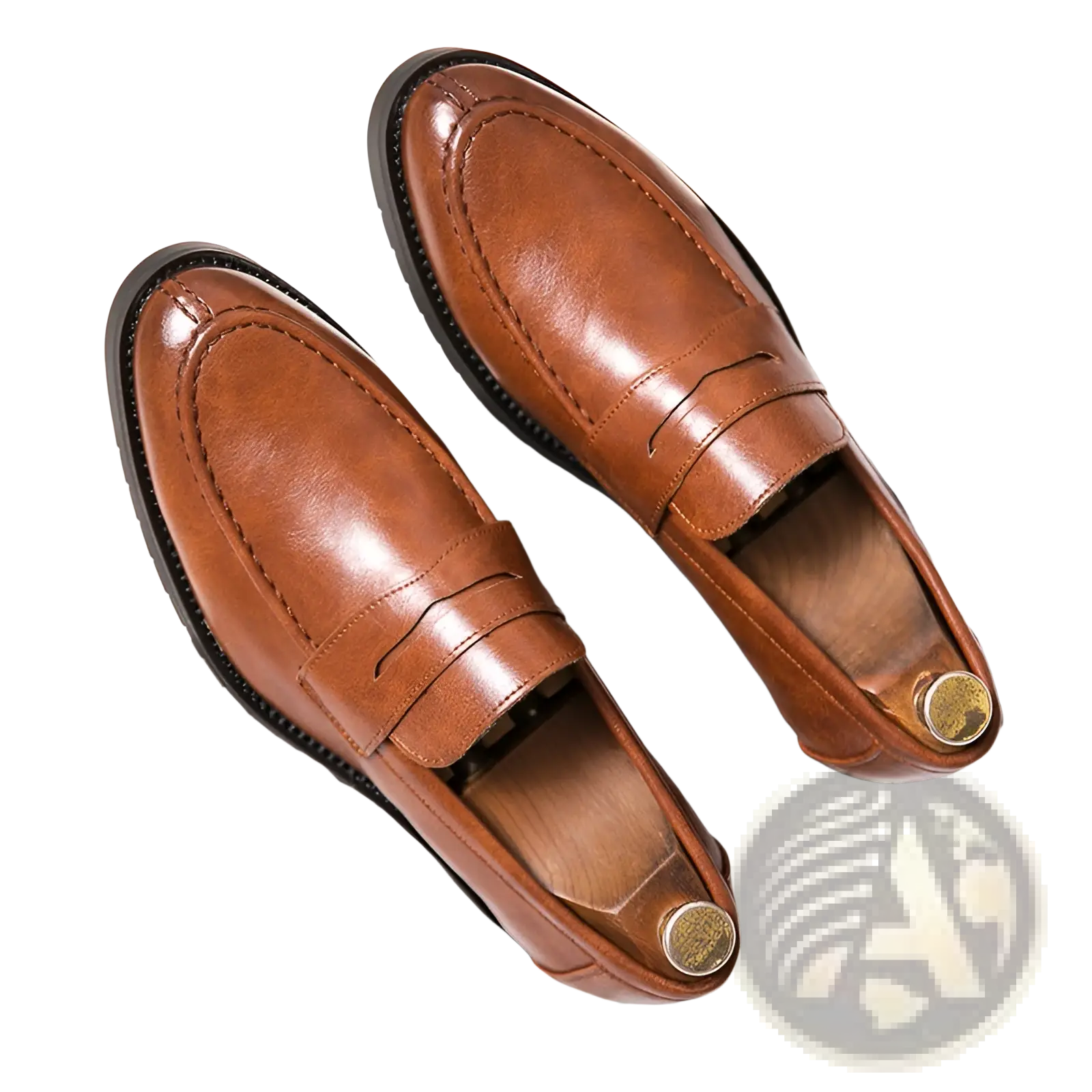 Men’s British style brown leather slip-on loafers with classic design and black rubber soles in microfiber suede