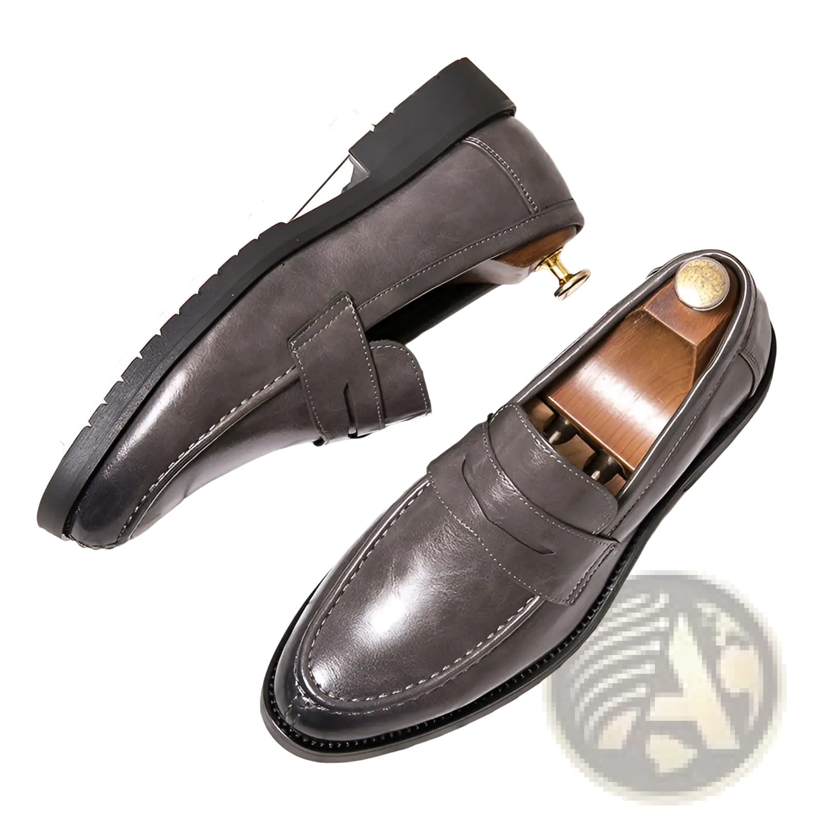 Men’s British style dark gray microfiber suede loafers with classic slip-on design and black rubber soles