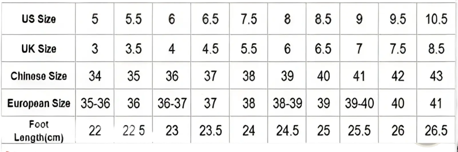 Size chart showing US UK Chinese European sizes and foot length for men’s British style microfiber suede leather loafers