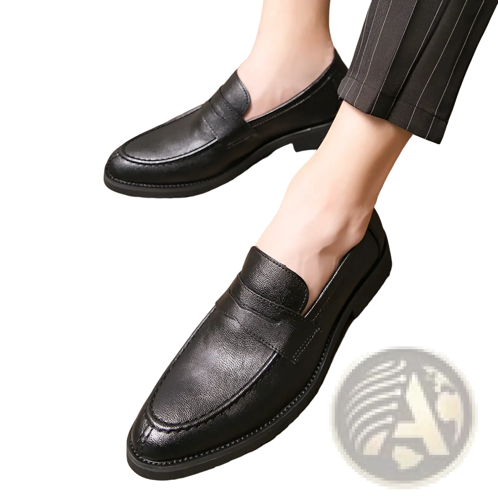 Men’s black leather loafers with classic slip-on design and stitched detailing in British style microfiber suede