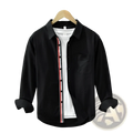 Men’s british style black oxford cotton long sleeve shirt with white inner layer and red white striped placket