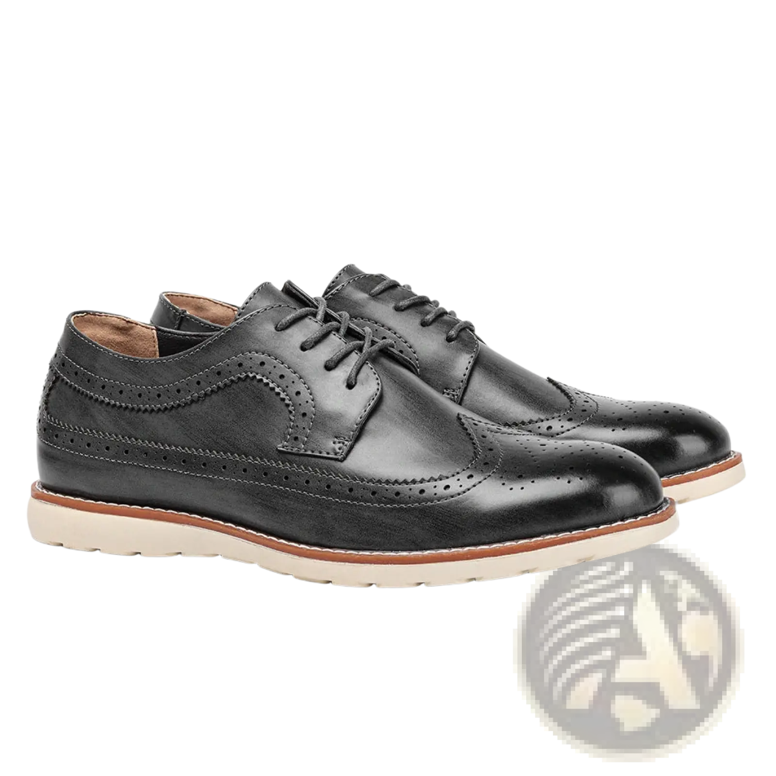 Men’s brogue casual leather sneakers in black with perforated detailing and a contrasting tan sole, lightweight design