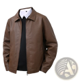 Men’s brown faux leather bomber jacket with classic collar and front zipper for stylish casual wear