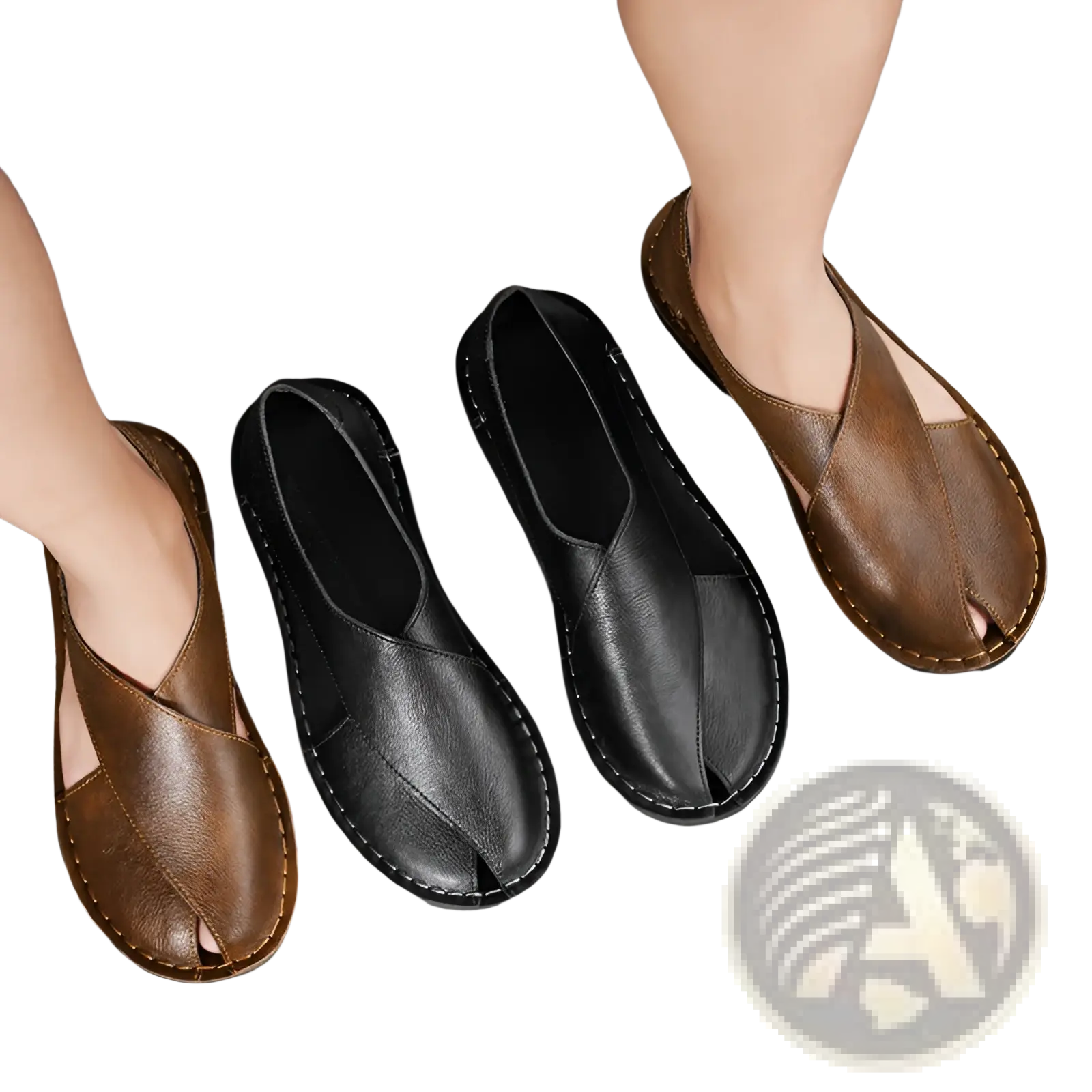 Men’s brown genuine leather slip-on beach sandals with black leather and cross-strap design