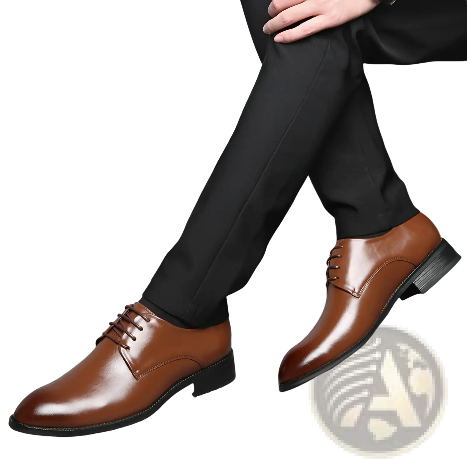 Men’s brown leather formal dress shoes with polished finish lace-up design and black rubber soles