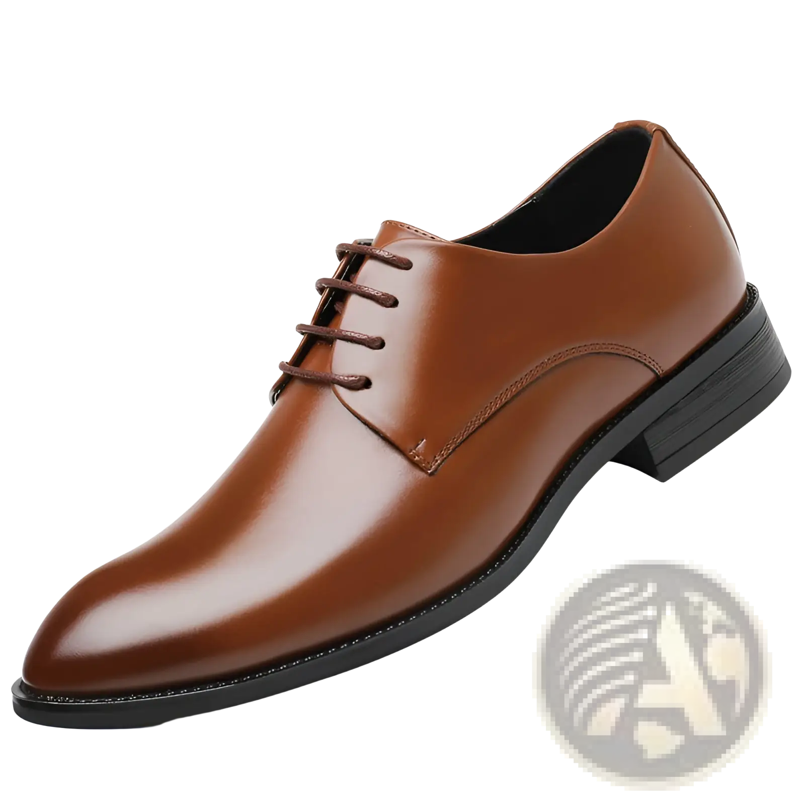 Men’s brown leather formal dress shoes with lace-up design, polished finish, and black rubber sole