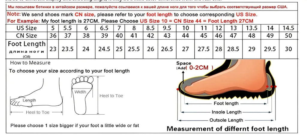 Shoe size conversion chart with foot measurement diagrams for men’s brown leather formal dress shoes sizing guide in multiple languages