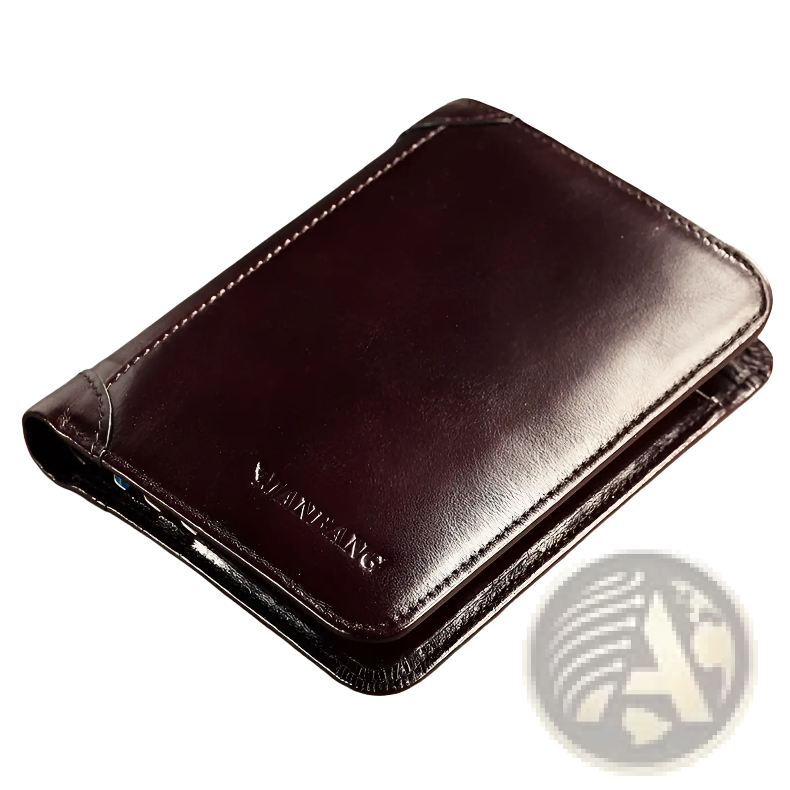 Men’s brown leather wallet with card slots featuring dark brown leather, stitched edges, and embossed brand name