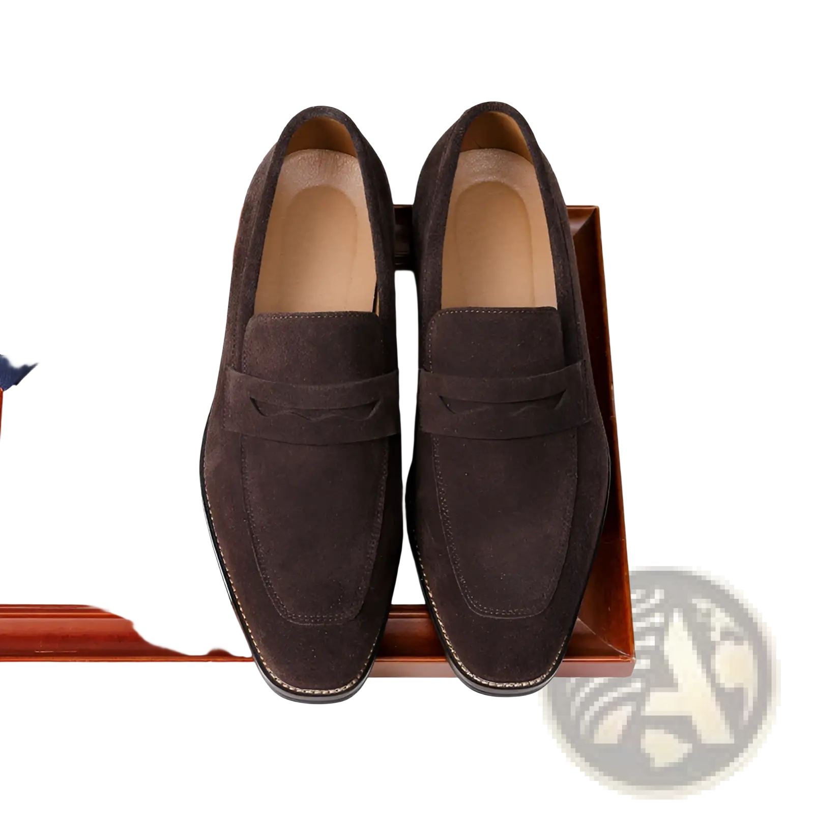 Men’s brown suede penny loafer casual leather shoes with stitched detailing and soft interior lining