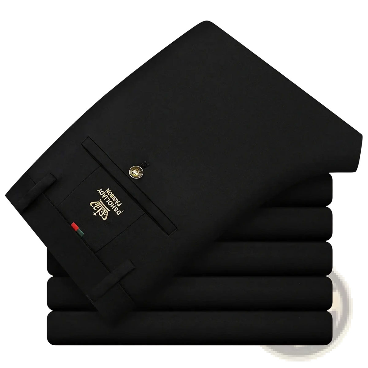 Mens business straight leg trousers in black with a sleek tailored fit and gold tone button detailing