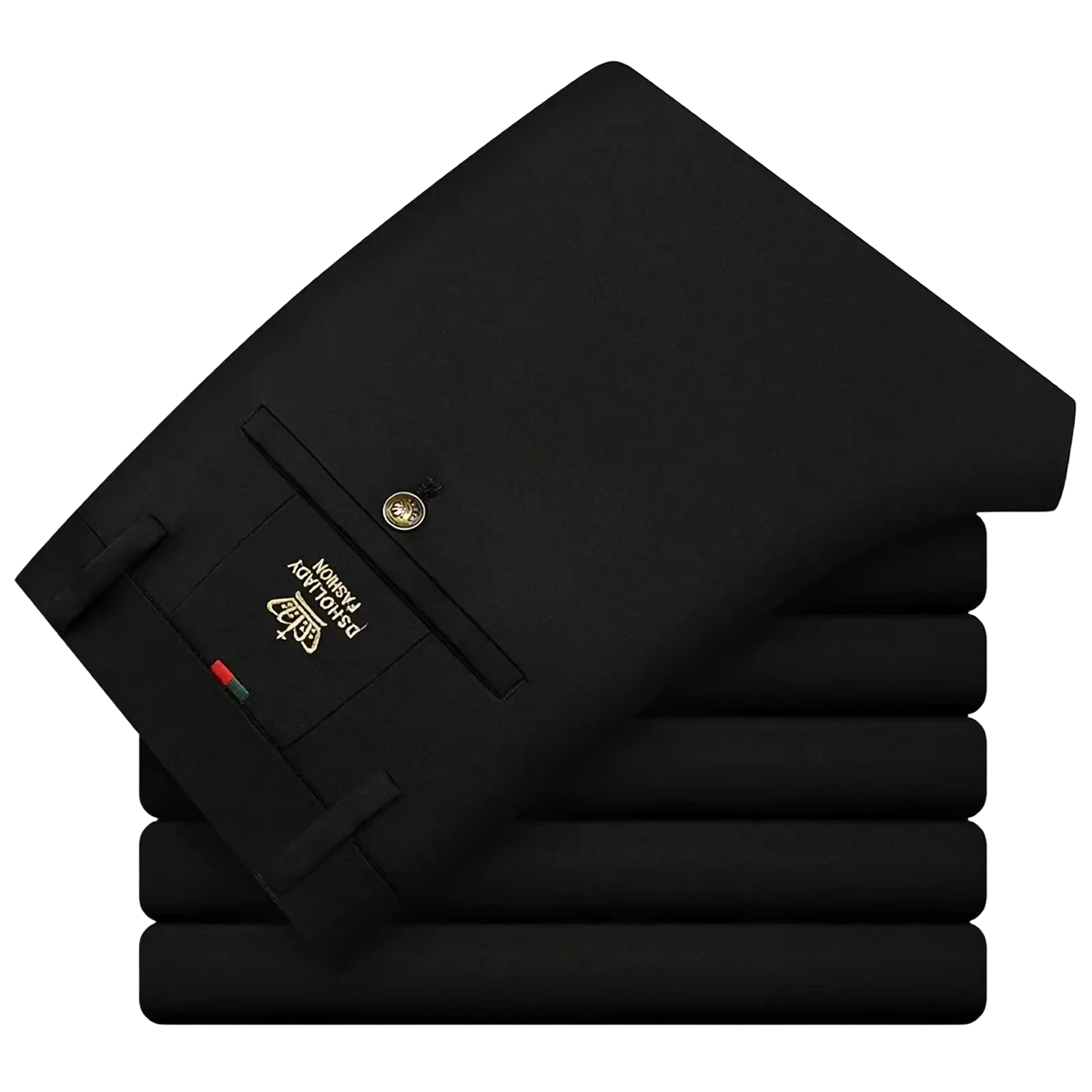 Mens business straight leg trousers in black with a sleek tailored fit and gold tone button detailing