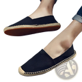 Men’s black canvas espadrille slip on summer shoes with woven jute sole and brown rubber outsole
