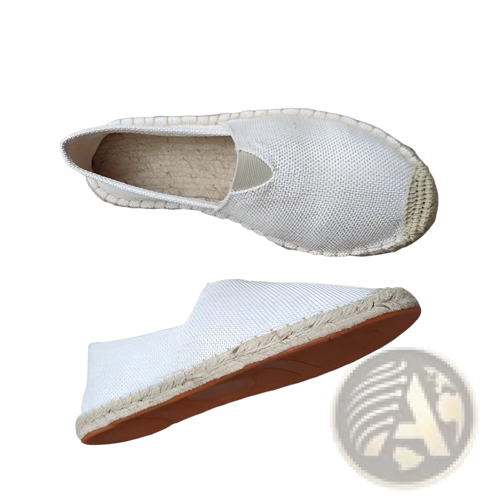 Men’s white canvas espadrille slip-on summer shoes with woven jute sole and breathable upper for casual wear