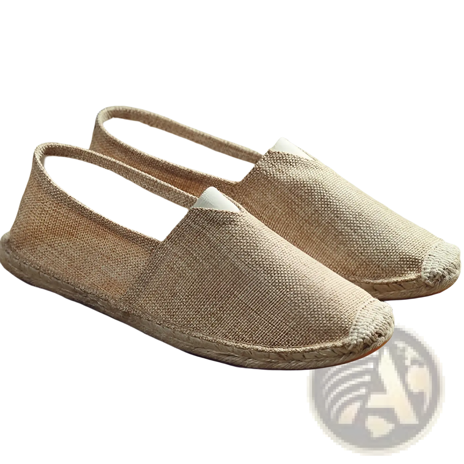Men’s beige canvas espadrille slip-on summer shoes with braided jute sole and white fabric lining
