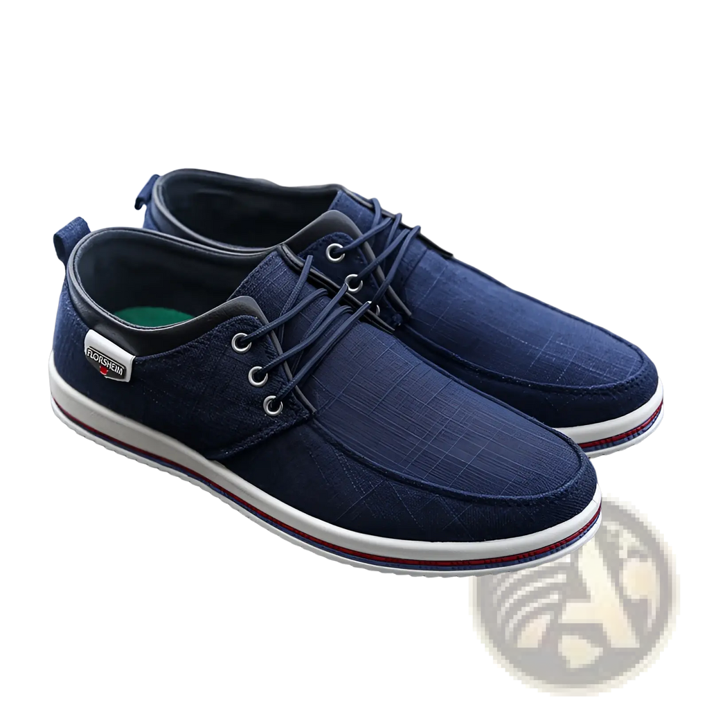 Men’s navy blue canvas sneakers casual plus size lace up shoes with white and red striped soles