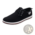 Men’s plus size black canvas sneakers with lace up design white rubber sole and red accent stripe for casual wear