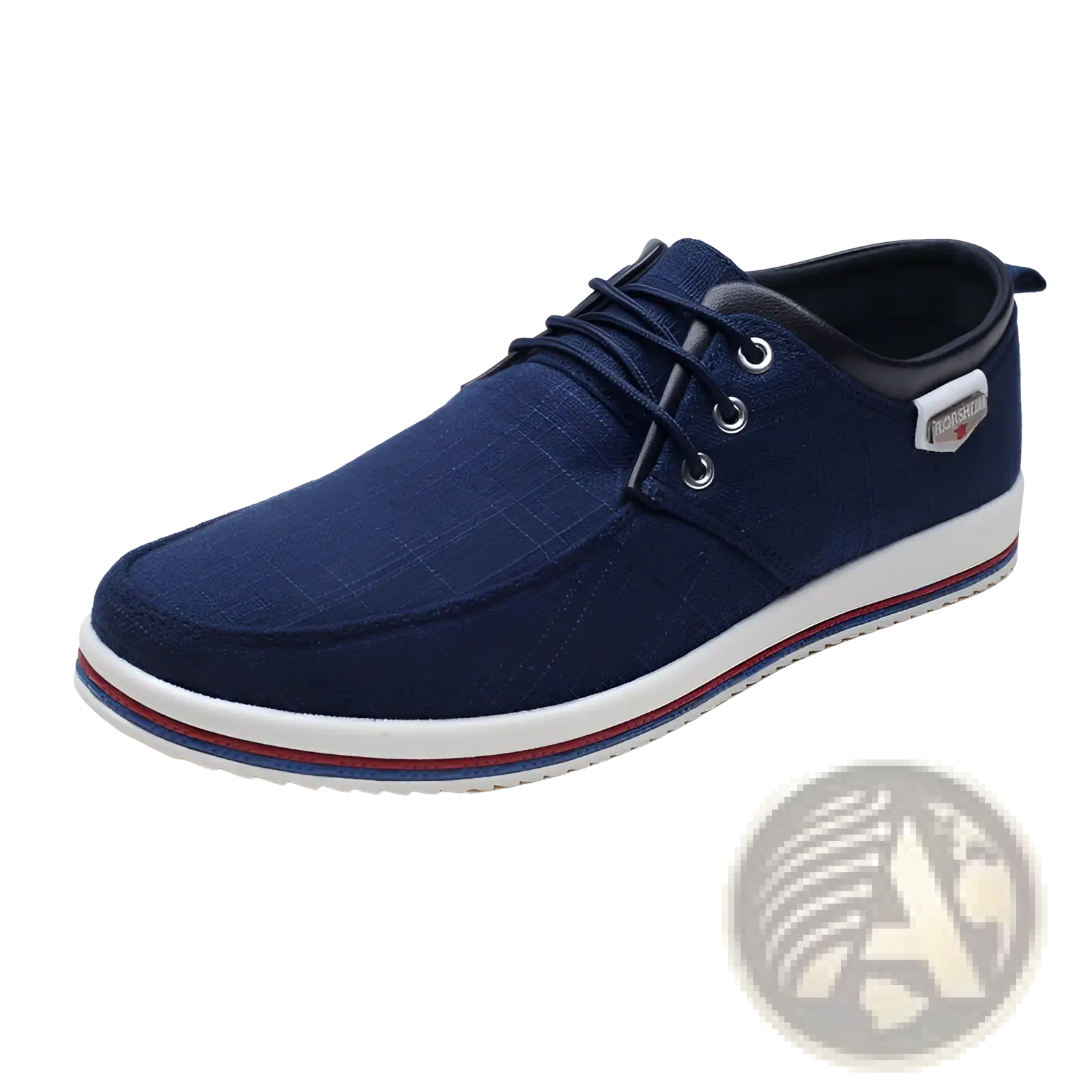 Navy blue canvas men’s sneakers with white and red striped sole casual plus size lace up shoes