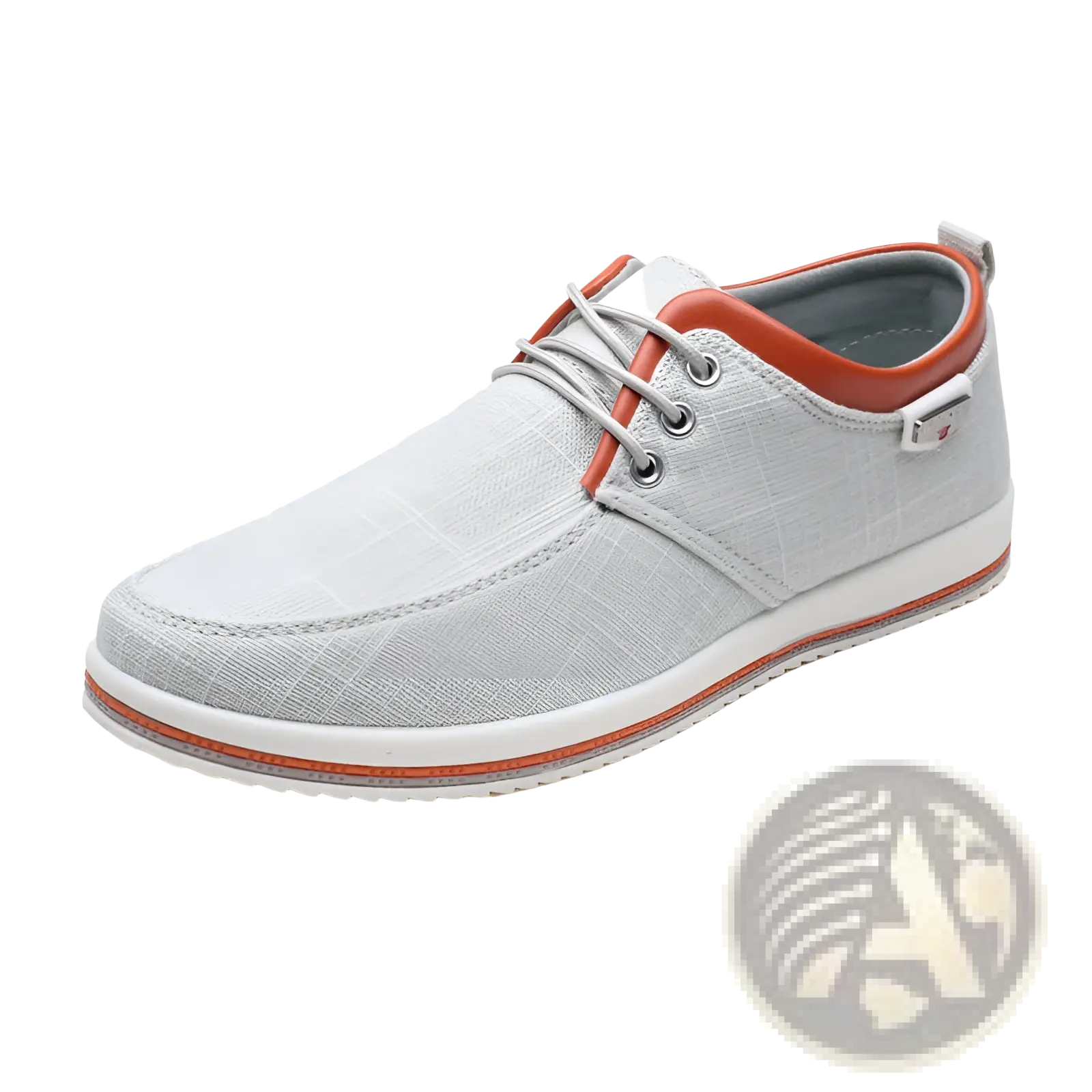 Men’s light gray canvas sneakers with orange lace up accents designed for casual plus size wear