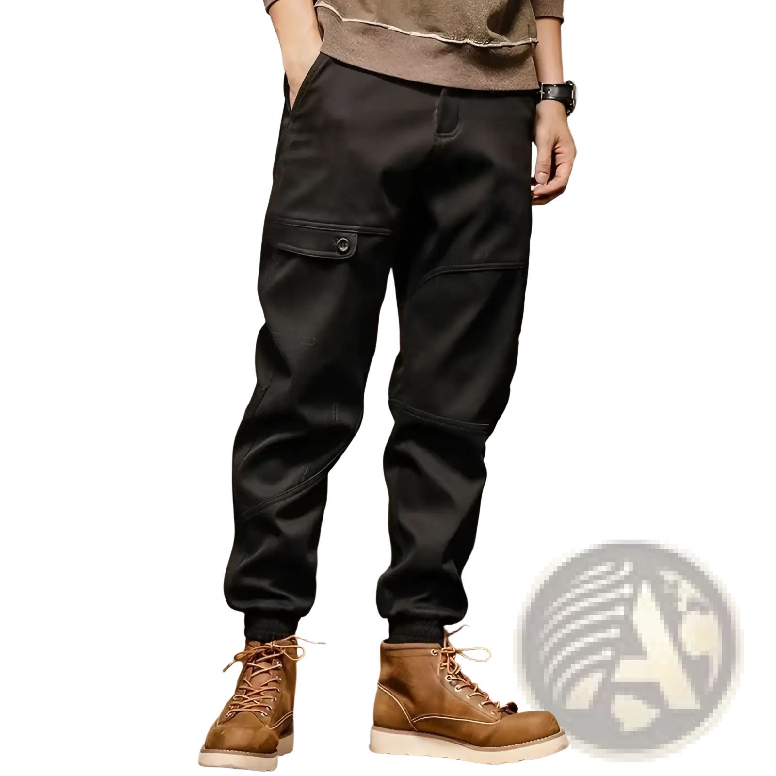 Mens cargo pants loose fit casual workwear in black with multiple pockets and relaxed fit for durable comfort