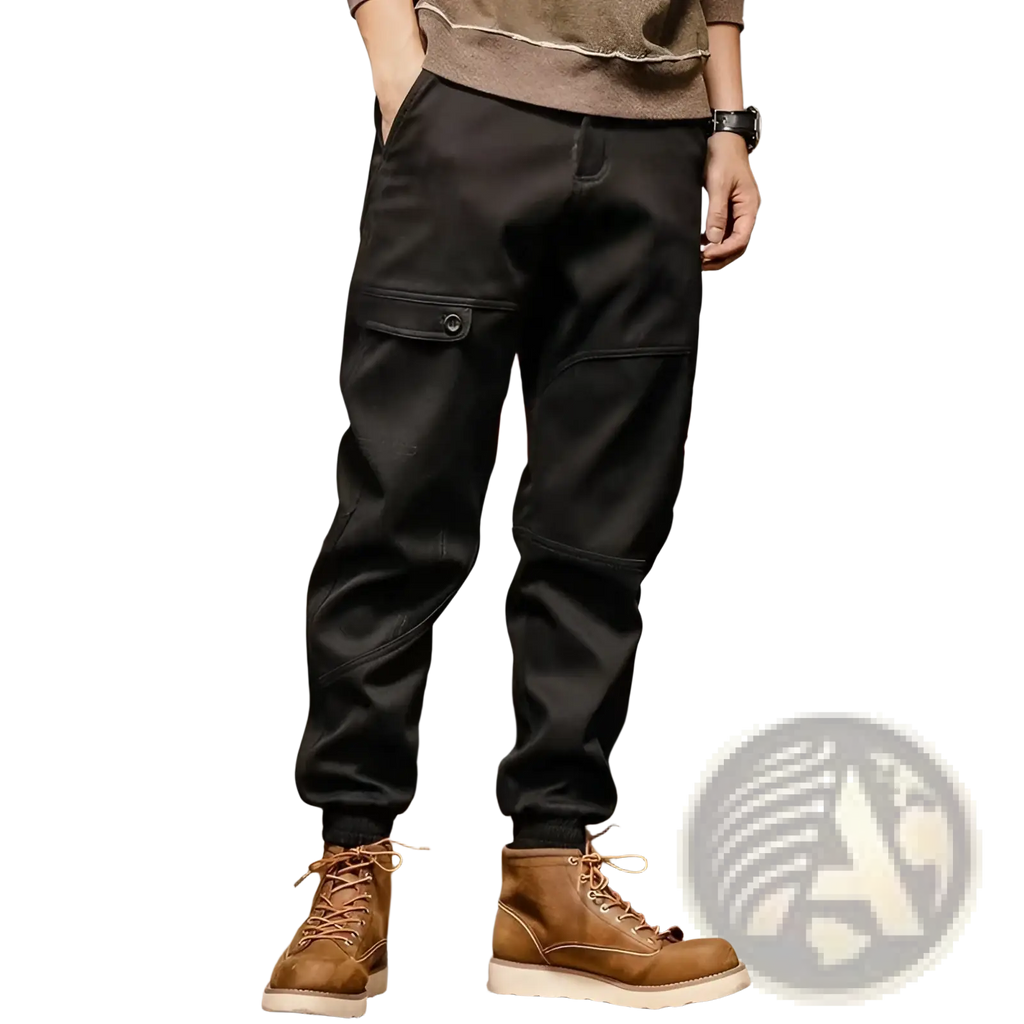Mens cargo pants loose fit casual workwear in black with multiple pockets and a relaxed fit for everyday use
