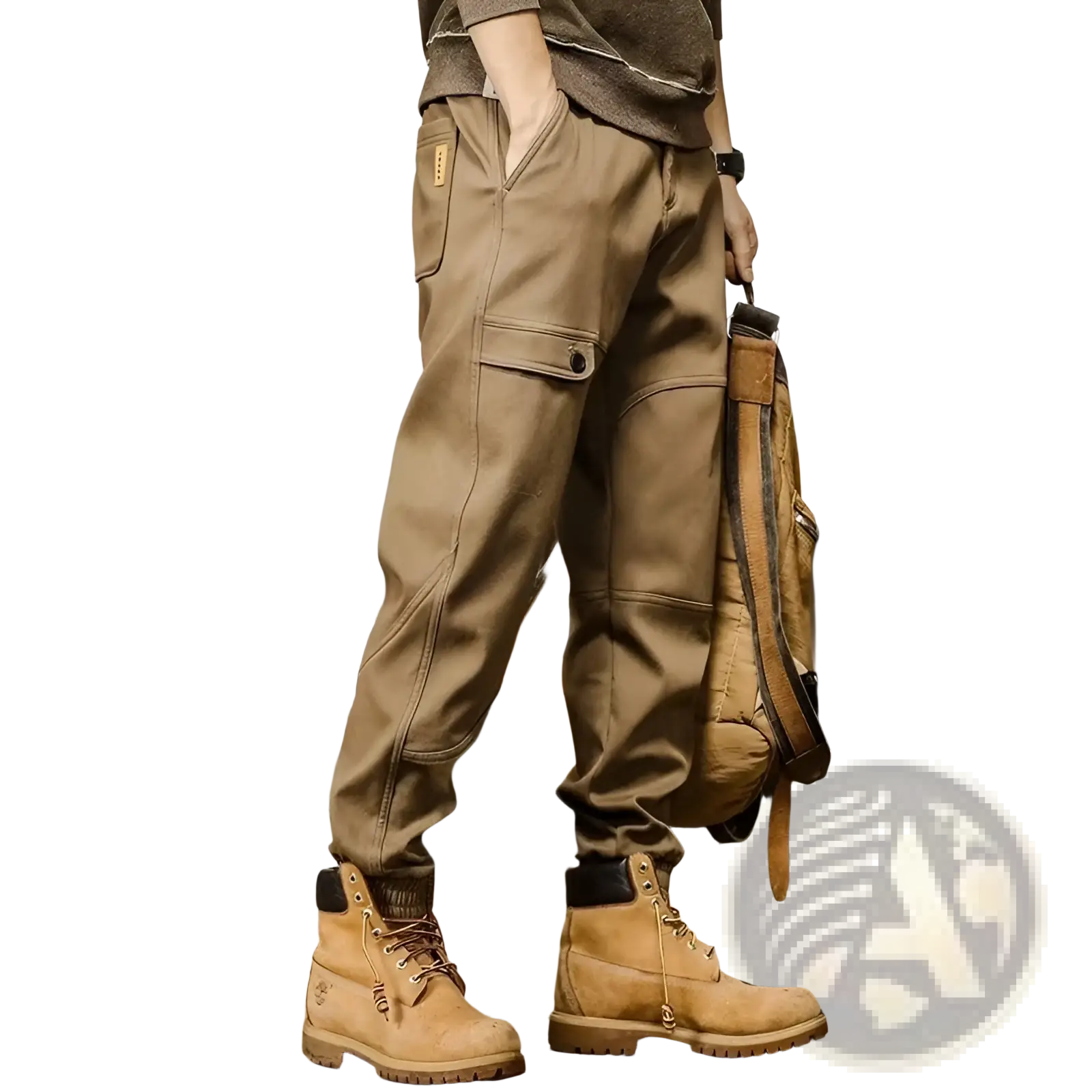 Mens cargo pants loose fit casual workwear in tan with multiple pockets made from durable fabric for everyday use