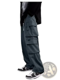 Dark gray mens cargo sweatpants with multiple pockets and a relaxed fit featuring y2k loose jogger style