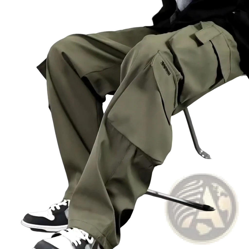 Mens cargo sweatpants y2k loose joggers in olive green with multiple pockets and a relaxed fit for casual wear