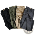 A collection of men’s casual cargo jogger pants in black olive green beige and dark gray with drawstring waist