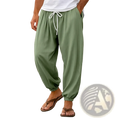 Olive green cotton mens casual beach shorts with white drawstring ties and elastic cuffs for comfort and style